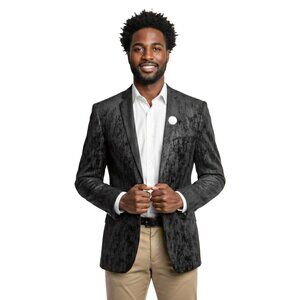 Solid Black Textured Multi Tone Pattern Mens Suit Jacket